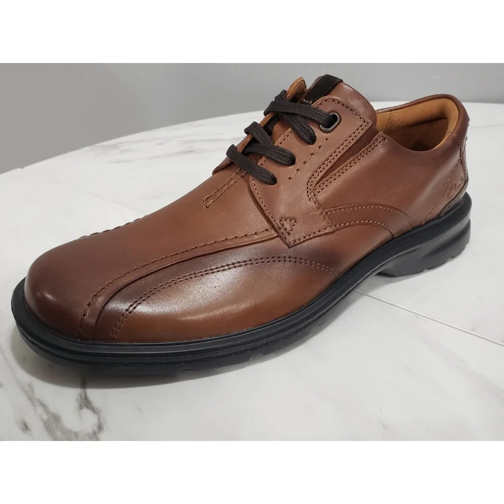 NEW NO BOX Clarks Gessler Dark Tan Lace Up Leather‎ Shoe Men's 9.5M EU 42.5